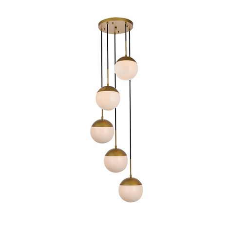 Eclipse Brass and Frosted White 18-Inch Five-Light Pendant Big Entryway, Entryway Chandelier, Hanging Pendant Lamp, Multi Light Pendant, Contemporary Pendant, Elegant Furniture, Globe Pendant, Elegant Lighting, Brass Pendant