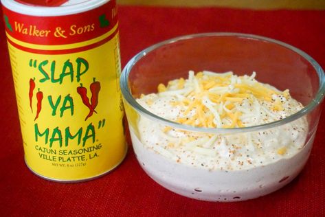 Slap Ya Mama Spicy Dip - This Spicy Southwest Dip recipe is quick and easy and it uses ingredients that you probably already have in your fridge and pantry. You can make this dip as spicy as you like by adding more Cajun seasoning. It’s great served with potato chips or tortilla chips or even raw veggie sticks. Recipes With Slap Yo Mama Seasoning, Slap Your Mama Recipes, Slap Ya Mama Recipes, Slap Yo Mama Seasoning, Slap Ya Mama Seasoning Recipe, Southwest Dip Recipe, Southwest Dip, Dip For Potato Chips, Slap Ya Mama