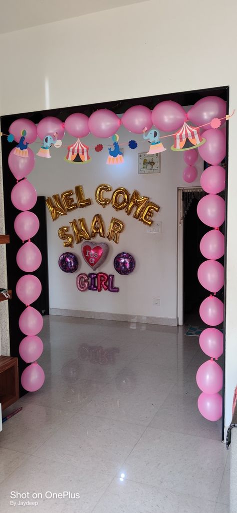 Baby Entry At Home Decoration, Baby Welcome Decoration Home Indian, Welcome Decoration Ideas Home Indian, Entry Decoration, Indian Baby Shower Decorations, Welcome Decoration, Welcome Baby Girl, Indian Baby Showers, Birthday Party Decorations For Adults