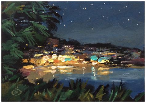 TOM BROWN FINE ART: NIGHT, LAGUNA BEACH by TOM BROWN Tango In The Night, Impasto Paintings, Matte Paintings, Tom Brown, Beach Drawing, Love Is Everywhere, Fantasy Wallpapers, Ocean At Night, Beach Paintings