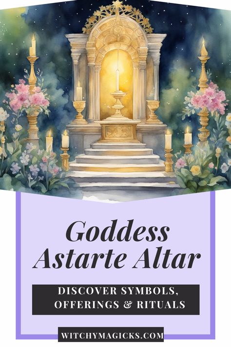 Unlock the magic of Goddess Astarte with our guide to creating a sacred altar space. Delve into the symbols, offerings, and rituals that honor this powerful deity of love, fertility, and war. Ignite your spiritual practice and embrace the divine feminine energy. Explore more by clicking the link. #AstarteAltar #DivineMagic #GoddessWorship Sacred Altar, Goddess Magic, Goddess Magick, Divine Feminine Goddess, Altar Space, Goddess Symbols, Pagan Rituals, Ancient Near East, Herbal Magic