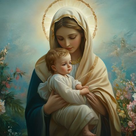 Virgin Mary Picture, Mary Mother Of Jesus, Prayer Of The Day, Mother Mary Pictures, Bible Artwork, Jesus Mother, Virgin Mary Art, Mother Mary Images, Spiritual Images