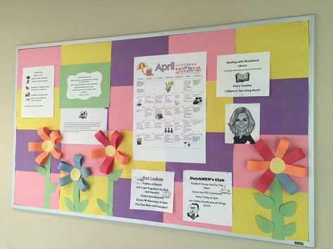 Nursing Home Bulletin Boards, Bulletin Board Ideas For Senior Living, April Activities For Seniors, April Bulletin Boards, Senior Assisted Living, Senior Living Activities, Senior Caregiver, April Activities, Nursing Home Activities