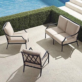 Grayson 3-pc. Loveseat Set in Black Finish Wrought Iron Patio Furniture, Metal Outdoor Furniture, Metal Patio Furniture, Patio Inspiration, Aluminum Furniture, Outdoor Furniture Collections, Perfect Garden, Foam Core, Cast Aluminum