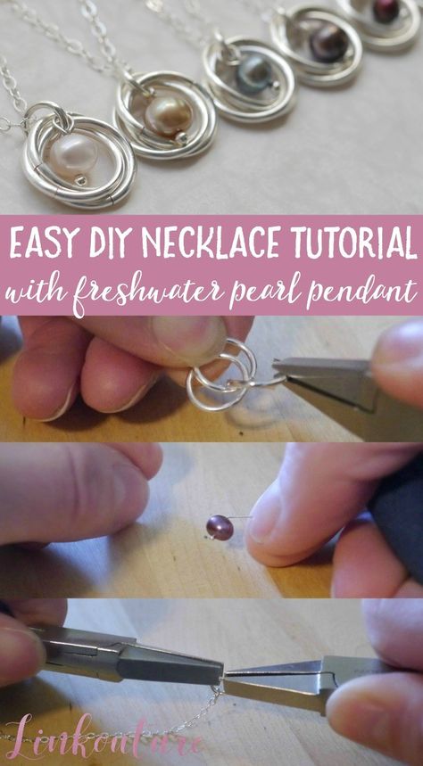 Super chic and feminine pearl necklace DIY tutorial Diy Pearl Necklace, Diy Necklaces Tutorial, Spiral Pendant, Diy Jewelry Tutorials, Diy Collier, Bijoux Fil Aluminium, Jewerly Making, Necklace Tutorial, Easy Diy Jewelry