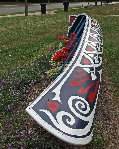 Canoe Planter | by rdmegr Canoe Planter, Canoeing Outfit, Outdoor Bridges, Camping Gear Storage, Canoe Building, Wooden Canoe, Low Water Gardening, Canoe Boat, Canoe Camping