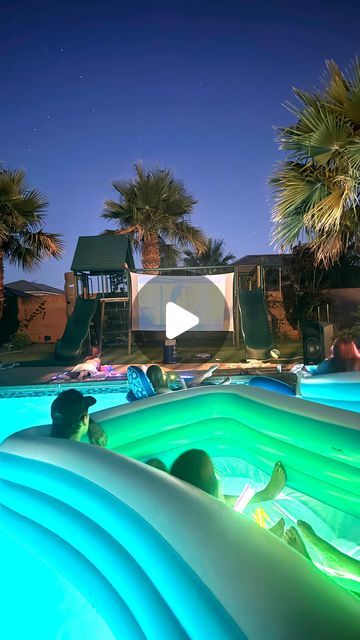 Kim Coffin | Cricut, Sewing, Crafts, & DIY on Instagram: "I threw a summer pool movie night with some of my friends and here’s how it went!✨ Our kids are already asking to do it again!

Comment Movie Night for all the links!

The pools, projector, screen, popcorn buckets, and glowsticks are from @walmart 

The glowing inflatable balls are from @amazon" Pool In Pool Movie Night, Pool Movie Night Outdoor Theater, Pool And Movie Party, Pool Float Movie Night, Swimming Pool Movie Night, Pool Movie Party, Inflatable Pool Movie Night, Pool Movie Night Party Ideas, Pool Movie Night