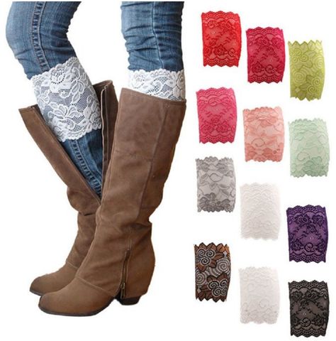 These will look great with so many different outfits! lace boot leg cuff wrap Boot Cuff Pattern, Lace Boot Cuffs, Lace Boot Socks, Floral Boots, Leg Warmer, Leg Cuffs, Boot Cuffs, Boot Socks, Green Lace