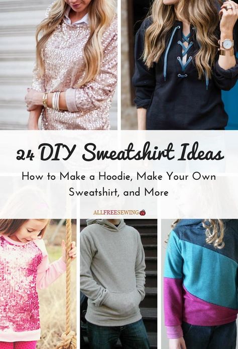 24 DIY Sweatshirt Ideas: How to Make a Hoodie, Make Your Own Sweatshirt, and More | Get ready for chilly weather with one of these DIY sweatshirts! Cut Sweatshirt Diy, Diy Sweatshirt Ideas, Diy Sweatshirt Refashion, Make Your Own Sweatshirt, Tiny Watercolor, Watercolor Mini, Hoodie Sewing Pattern, Mini Artwork, Sweatshirt Makeover