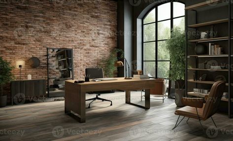 Brick Wall Office Interior, Exposed Brick Office Space, Brick Wall Office Design, Brick Wall In Office, Brick Office Interior, Exposed Brick Office, Brick Wallpaper Office, Brick Office Space, Brick Wall Office