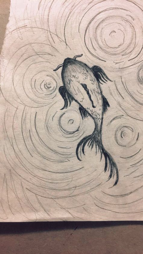 Water ripples. Koi fish. -Brittney Mulhair Ripple In Water Drawing, Drawing Water Ripples, Pond Ripples Drawing, Ripples In Water Drawing, Moving Water Drawing, Koi Fish Sketch Easy, Cool Fish Drawings, Water Ripples Tattoo, How To Draw Water Ripples