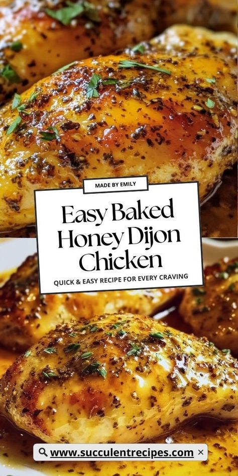 Looking for an easy dinner idea? This Easy Baked Honey Dijon Chicken combines sweet honey and tangy Dijon mustard for a mouthwatering glaze that’s baked to perfection. Monday Chicken Dinner Ideas, Pan Meal Prep, Alpha Gal Chicken Recipes, Food Ideas For Party Meals, Honey Mustard Chicken And Veggies, Honey Dijon Marinade, Crock Pot Dijon Chicken, 30 Min Chicken Recipes, Dijon Honey Mustard Chicken