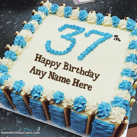 37th Age Birthday Cake With Name And Photo Online Editor 37 Birthday Ideas For Women, 37 Birthday Cake, 37th Birthday Cake, Age Birthday Cake, Birthday Cake Write Name, Heart Birthday Cake, 37 Birthday, Blue Birthday Cakes, Birthday Cake With Name