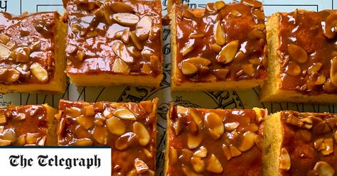 This traybake is easy to make and great for enjoying with a cup of tea. Apple Traybake, British Bake Off Recipes, Almond Glaze, Bake Off Recipes, Apple Cakes, Almond Toffee, Tray Bake, Toffee Apple, Buttery Biscuits