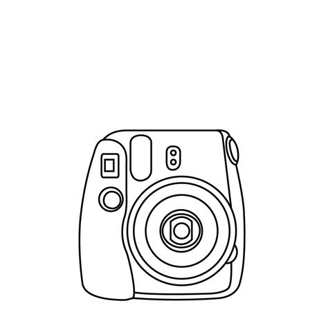 Instax Camera Drawing, Polaroid Camera Doodle, Instax Drawings, Digital Camera Drawing, Polaroid Camera Illustration, Camera Coloring Page, Polaroid Sketch, White Polaroid Camera, Polaroid Camera Drawing