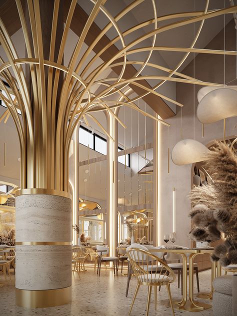 afanasich restaurant design :: Behance Cafe Column Design, Restaurant Column Design, Dior Hotel, Luxury Cafe, Bistro Design, Glass Shelves Decor, Themed Restaurant, Column Design, Hotel Interior Design