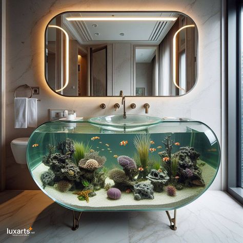 Tanking Style: Aquarium Sink Adds Underwater Charm to Your Bathroom 13 Aquarium Sink, Aquatic Ecosystem, Large Vanity, Fish Care, Underwater Lights, Tanked Aquariums, Bathroom Layout, Adjustable Lighting, Aquatic Plants