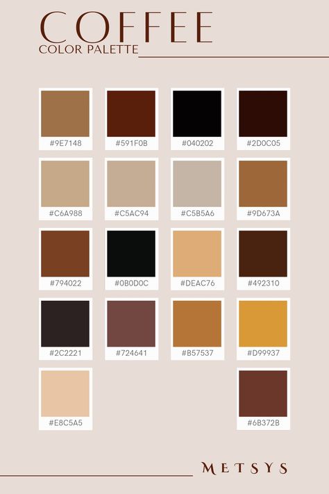 Colour Palette Coffee, Vintage Logo Color Palette, Coffee Aesthetic Color Palette, Coffee Shop Colour Palette, Coffee Pallete Color, Espresso Color Palette, Cafe Colour Palette, Coffee Shop Colors, Coffee Colour Palette