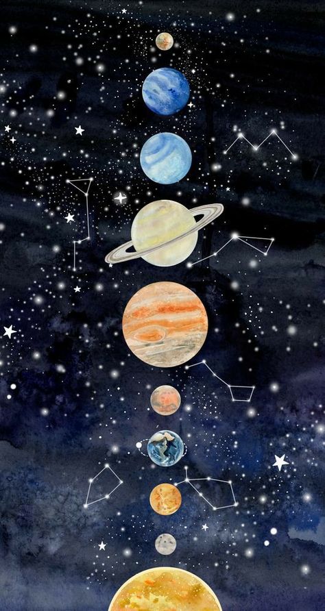 Solar System Painting, Solar System Wallpaper, System Wallpaper, Solar System Art, Planet Painting, Space Phone Wallpaper, Planets Wallpaper, 강아지 그림, Cute Galaxy Wallpaper