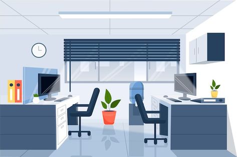 Office - background for video conferenci... | Free Vector #Freepik #freevector #office-flat #office-illustration #computer-desk #work-background Background For Video, Work Background, Office Drawing, Office Cartoon, Flat Background, Office Background, Coworking Office, Happy Onam, Bg Design