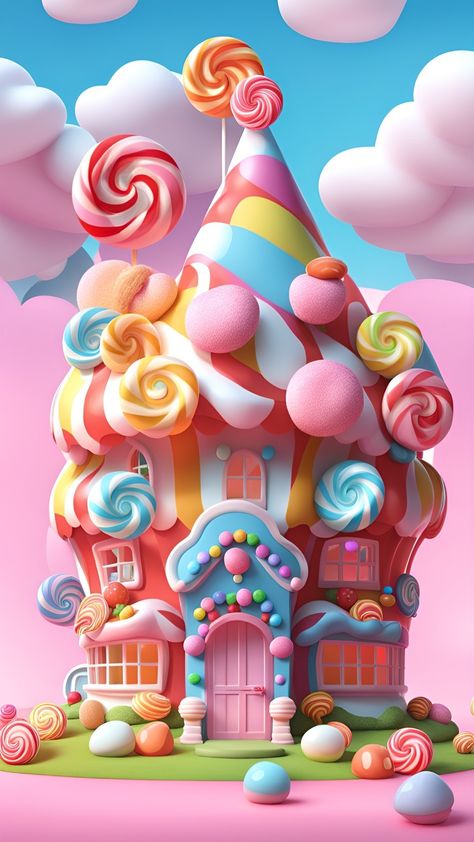 Candy Castle, Desain Quilling, Candy House, Candy Art, Idul Fitri, Pink Wallpaper Iphone, Colorful Candy, Christmas Pictures, Christmas Wallpaper