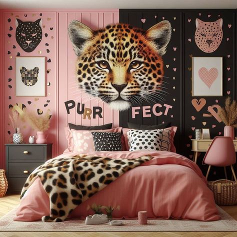 Leopard print bedroom Leopard Theme Bedroom, Pink Leopard Bedroom, Girls Leopard Print Bedroom, Leopard Print Bedroom Ideas, Girls Animal Bedroom, Leopard Print Bedroom, Leopard Bedroom, Animal Bedroom, Print Bedroom