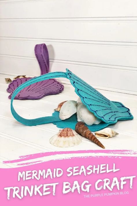 This adorable Mermaid Seashell Bag Craft is the perfect craft activity for Mermaid-themed parties or sleepovers. You will need felt, glitter glue, the free printable seashell template, and around 30 minutes! Seashell Template, Seashells Template, Sleepover Crafts, Felt Mermaid, Seashell Bag, Trinket Bag, Cheap Craft Supplies, Mermaid Seashell, Mermaid Bag