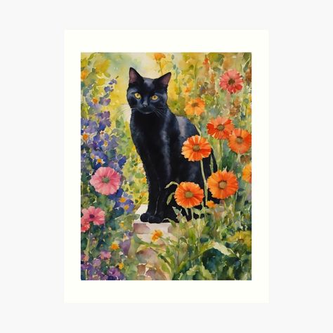 Get my art printed on awesome products. Support me at Redbubble #RBandME: https://www.redbubble.com/i/art-print/Black-Cat-Amongst-Garden-Flowers-by-Arwen-Art/153967338.1G4ZT?asc=u Flowers Poster, Cat Travel, Flowers Art, Watercolor Bird, Garden Flowers, Tag Art, Cotton Paper, Flower Art, Sale Poster