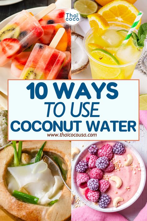 Discover 10 ingenious ways to use coconut water beyond just sipping it straight! From refreshing smoothies to hydrating popsicles and even as a base for cooking grains, this versatile ingredient adds a tropical twist to your favorite recipes while keeping you hydrated and nourished. Whether you're looking for new culinary adventures or simply seeking ways to stay refreshed, these creative coconut water hacks will elevate your kitchen game. Recipes Using Coconut Water, What To Do With Coconut Water, Coconut Water Drink Recipes, Coconut Water Popsicles, Coconut Water Drinks, Coconut Water Recipes, Refreshing Smoothies, Coconut Water Smoothie, Cooking Grains