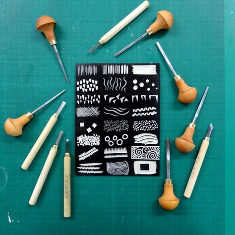 Linocut Tutorial, Different Tools, Linoleum Print, Linocut Printmaking, Lino Art, Stamp Carving, Relief Printing, Dot Texture, Handmade Stamps