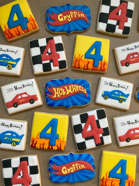 Hot Wheels Cookies Ideas, Hot Wheels Royal Icing Cookies, Blaze Cookies Decorated, Hot Wheels Birthday Cookies, Hot Wheels Cookie Cake, Need Four Speed Cookies, Hot Wheels Cookies Decorated, Blaze Cookies, Hot Wheels Cookies