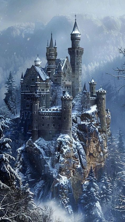 Castle In Snowy Mountains, Minecraft Snowy Mountain Castle, Minecraft Snowy Castle, Winter Castle Minecraft, Snowy Mountain Castle, Winter Castle Fantasy Art, Snow Castle Minecraft, Fantasy Castle Aesthetic Dark, Fantasy Mountain Castle