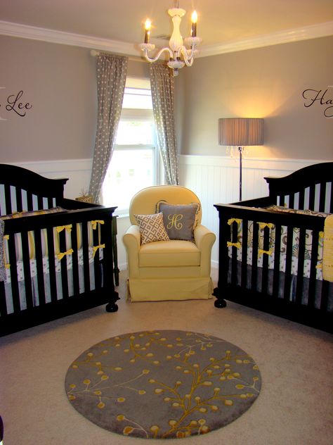 So cute for twins!! everybody keeps saying "what if you have twins?" my answer from now on will be " their room will be amazing!" lol - love the chair between the two cribs. Unique Nursery, Adorable Nursery, Twins Room, How To Have Twins, Baby Bedroom, Baby's Room, Everything Baby, Nursery Inspiration, Twin Babies