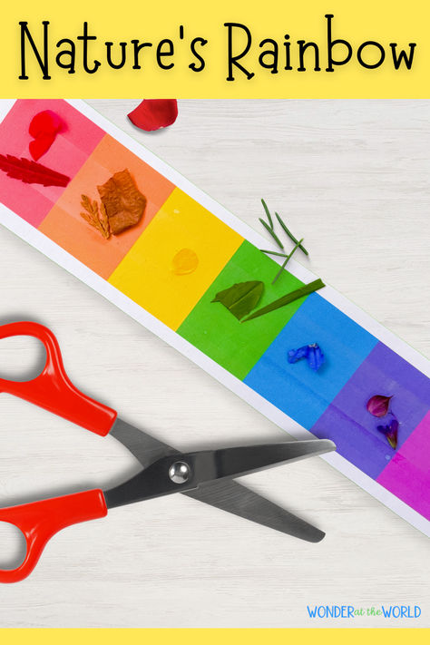 For a late spring or summer nature activity, this rainbow scavenger hunt is a fun way to explore color outdoors. Children will love searching for different natural objects, while experiencing the benefits of being outside.  For this outdoor activity, children use a printed, sticky rainbow palette strip to collect different colored natural objects. They will be looking for the colors of the rainbow. Items could include parts of petals, leaves, grass or stems. Read the blog post for more. Rainbow Nature Hunt, Rainbow Scavenger Hunt, Nature Scavenger Hunt For Kids, Outdoor Scavenger Hunt, Nature Activity, Rainbow Nature, Nature Scavenger Hunt, Nature Hunt, Rainbow Activities