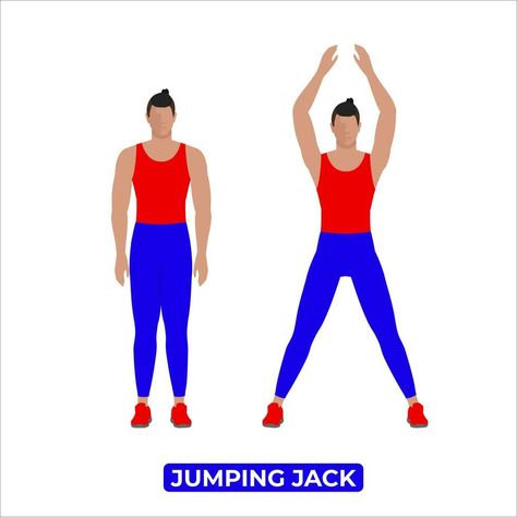 Jumping Jack, Educational Illustration, Jumping Jacks, Bodyweight Workout, Cardio Workout, Body Weight, Cardio, White Background, Education