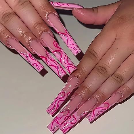 [Package Content] You will get 24 pieces of IMSOHOT long square press on nails, a small clear box with glue, and you can trim it to any length you want~ Long French Tips, Long Nail Designs Square, Hot Pink French Tip, Square Press On Nails, Long Square Nails, Square Nail Designs, Long Nail Designs, French Tip Acrylic Nails, Pink French