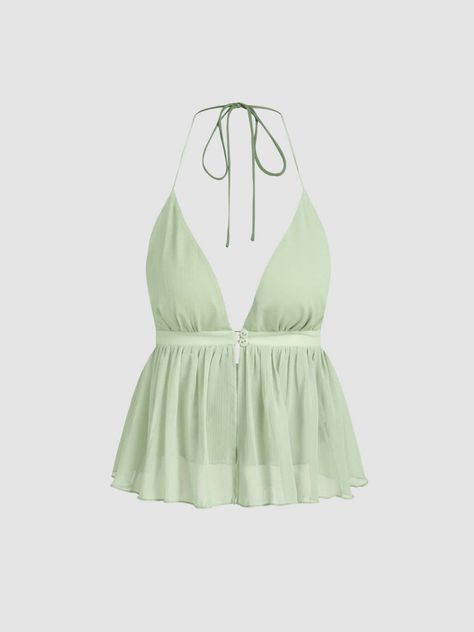 cider ruffle hem v-neck halter crop top Halter Crop Top, Green Top, Green Tops, Ruffle Hem, Cider, Crop Top, V Neck, Crop Tops, Outfit Inspo