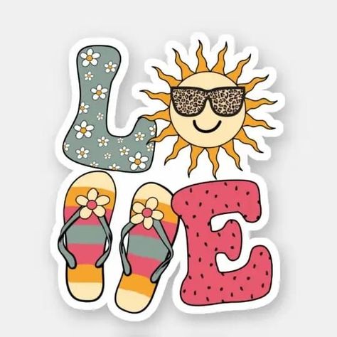 Cute Love Summer Sun Flip Flops Beach Sticker Beach Aesthetic Stickers, Summer Sticker Ideas, Beach Stickers Printable, Summer Stickers Aesthetic, Summer Stickers Printable, Flip Flop Tattoo, Sticker With Text, Summer Illustrations, Beach Stickers