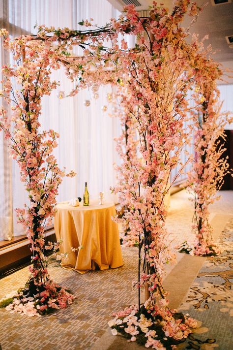 A Cherry Blossom Chuppah | 23 Wedding Chuppah Ideas We Love | https://www.theknot.com/content/creative-wedding-chuppah-ideas Jewish Wedding Chuppah, Chuppah Ideas, Cherry Blossom Wedding Theme, Cherry Blossom Decor, Jewish Wedding Traditions, Cherry Blossom Theme, Wedding Chuppah, Jewish Wedding Ceremony, Cherry Blossom Wedding