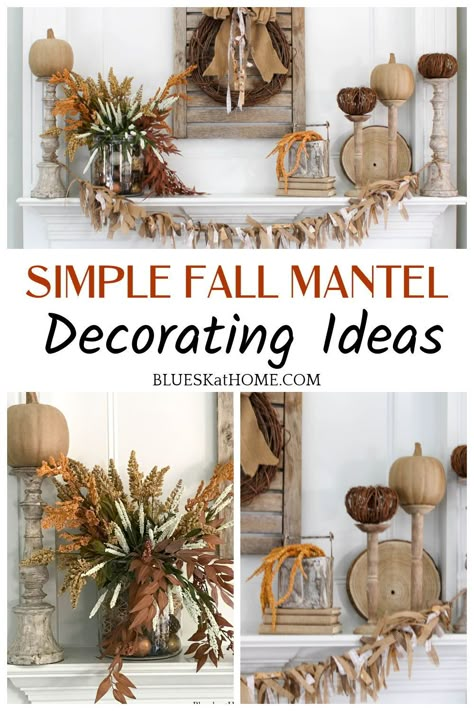 Fall Mantels Mantles Decor, Simple Fall Mantle Decor, Barbie Bedroom Ideas, Simple Fall Mantle, Fall Mantel Decorating Ideas, Fall Fireplace Mantel, Thanksgiving Mantel Decor, Farmhouse Mantle Decor, Mantel Decorating Ideas