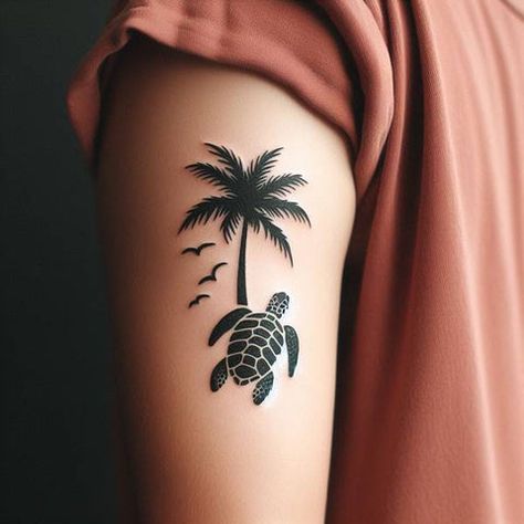 Palm Tree Tattoo Design, Beachy Tattoos, Turtle Tattoo Designs, Palm Tattoos, Explore Tattoo, Tree Tattoo Designs, Strength Tattoo, Palm Tree Tattoo, Hawaiian Tattoo