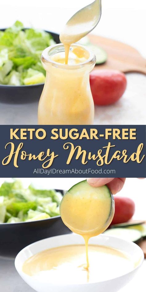 This creamy Sugar-Free Honey Mustard Sauce is nothing short of amazing! Tangy and sweet, it's the perfect dip or dressing for all your keto veggies, salads, and appetizers. And with less than 1 gram carbs per serving, you will want to put it on everything! Low Carb Dressing, Honey Mustard Salad Dressing, Keto Salad Dressing, Keto Veggies, Sugar Free Honey, Honey Mustard Recipes, Keto Sauces, Mustard Recipe, Keto Diet List