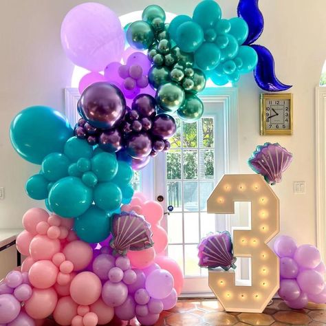 PRICES MAY VARY. 【Mermaid Balloon Garland Arch Kit】Macaron Purple Balloon(18In 1PCS + 10In 20PCS + 5In 10PCS); Pink Balloon(18In 1PCS + 10In 25PCS + 5In 10PCS); Lake Blue Balloon(18In 1PCS + 10In 25PCS + 5In 10PCS);Metallic Purple Balloon(18In 1PCS+10In 20PCS + 5In 5PCS); Metallic Green Balloon(10In 15PCS+5In 10PCS); Purple Mermaid Sheel-3PCS;18In Mermaid Tail Foil Balloon 2PCS; Accessories(Dot Glue 1PCS + Balloon Strip 1PCS). 【Non-toxic and safe】Our mermaid balloon arch kit, non-toxic and very Mermaid Balloon Arch, Birthday Balloon Arch, Under The Sea Party Decorations, Sea Party Decorations, Mermaid Birthday Party Food, Birthday Under The Sea, Princess Birthday Decorations, Ariel Birthday Party, Shell Mermaid