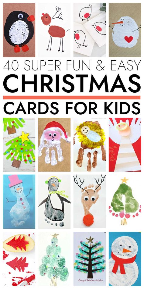 40 Fun Christmas Cards Kids Can Make Easily Christmas Cards Handmade Handprints, Toddler Xmas Card Ideas, Handprint Cards From Kids Christmas, Eyfs Xmas Card Ideas, Holiday Cards From Kids To Parents, Diy Christmas Card From Kids, Christmas Cards Toddlers Handmade, Footprint Xmas Cards, Holiday Cards Kids Can Make