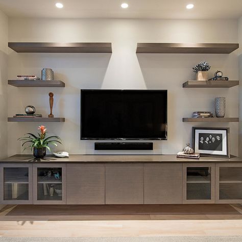 Floating Shelves Entertainment Center, Contemporary Entertainment Center, Built In Entertainment Center, Entertainment Center Shelf, Fireplace Entertainment Center, Living Room Entertainment Center, Ikea Living Room, Entertainment Center Kitchen, Fireplace Entertainment