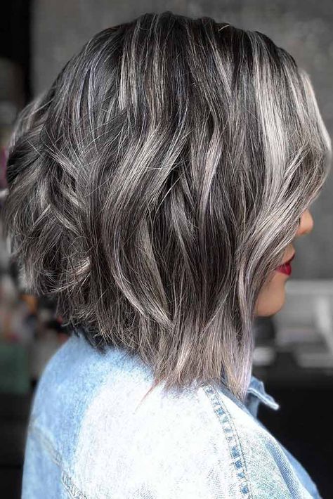 Brown Hair With Silver Highlights, Grey Brown Hair, Gray Balayage, Grey Hair Transformation, Brunette Bob, Grey Highlights, Salt And Pepper Hair, Grey Hair Inspiration, Silver Highlights