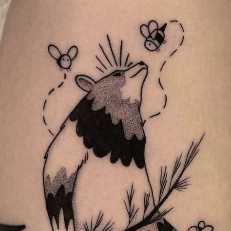 Bear And Honey Tattoo, Sun Bear Tattoo, Bear Finger Tattoo, Native Bear Tattoo, Bear And Bee Tattoo, Trad Bear Tattoo, Bear And Flowers Tattoo, Honey Bear Tattoo, Cute Bear Tattoo