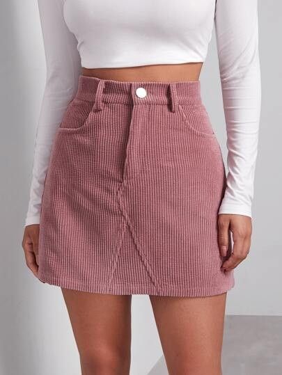 Dusty Pink Style, Cord Skirt, Rock Outfit, Mode Inspo, Pink Skirt, Cute Skirts, Skirts With Pockets, Skirt Outfits, Fashion Inspo Outfits