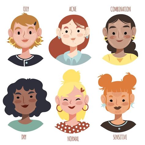 Hand-drawn skin types illustration | Premium Vector #Freepik #vector #skin-type #hand-drawn-people #illustration-set #human-illustration Skin Color Illustration, Cartoon Skin Color, Human Illustration People, Skin Types Illustration, Vector Art Illustration Graphics, Drawn People, Avatar Outfits, Human Illustration, Vector Portrait Illustration