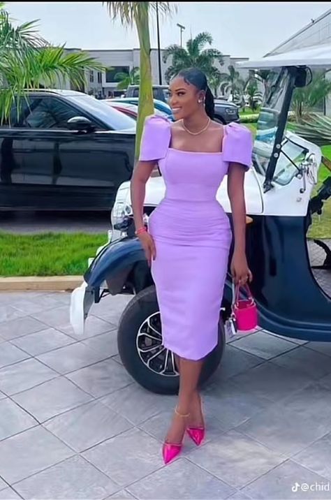 Crepe Styles For Ladies, Lilac Dress Outfit Wedding, Lilac Dress Outfit, Kente Dress, Derby Outfits, Woman Suit, Ankara Designs, Chic Dress Classy, Women Dress Online